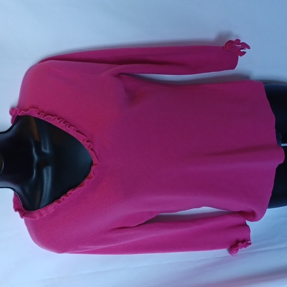 Ann Taylor v-neck silk/Cashmere sweater size M pink/magenta, 19" PTP, 24"L - Picture 1 of 7